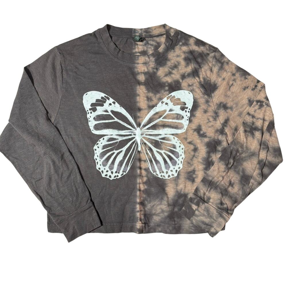 Wild Fable Cropped Tie Dye Butterfly Long Sleeve Cropped Shirt Sz Small